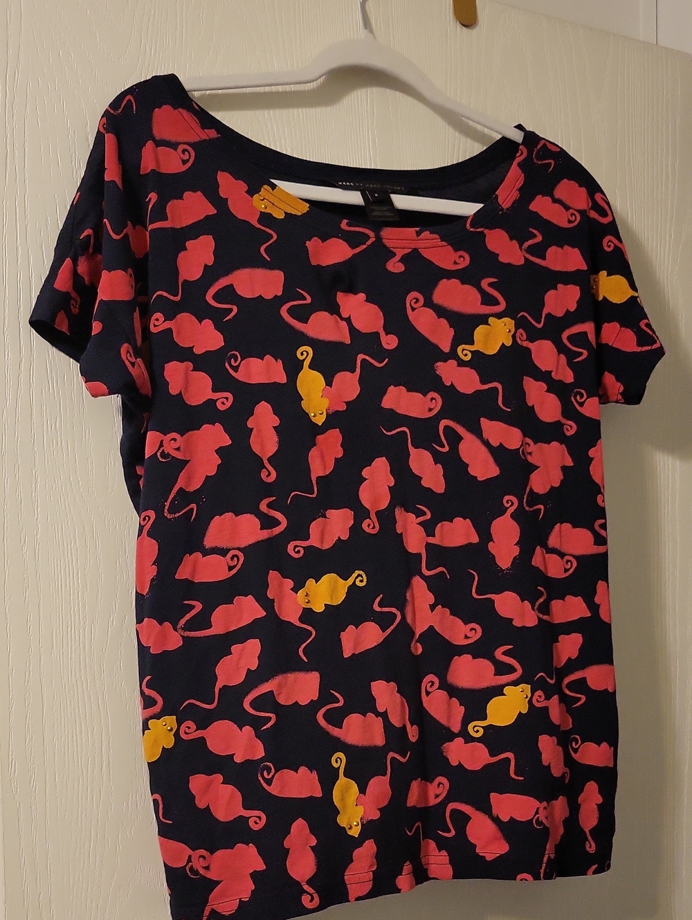 Marc by Marc Jacobs Navy Short-Sleeve Tee with Pink and Yellow Mice